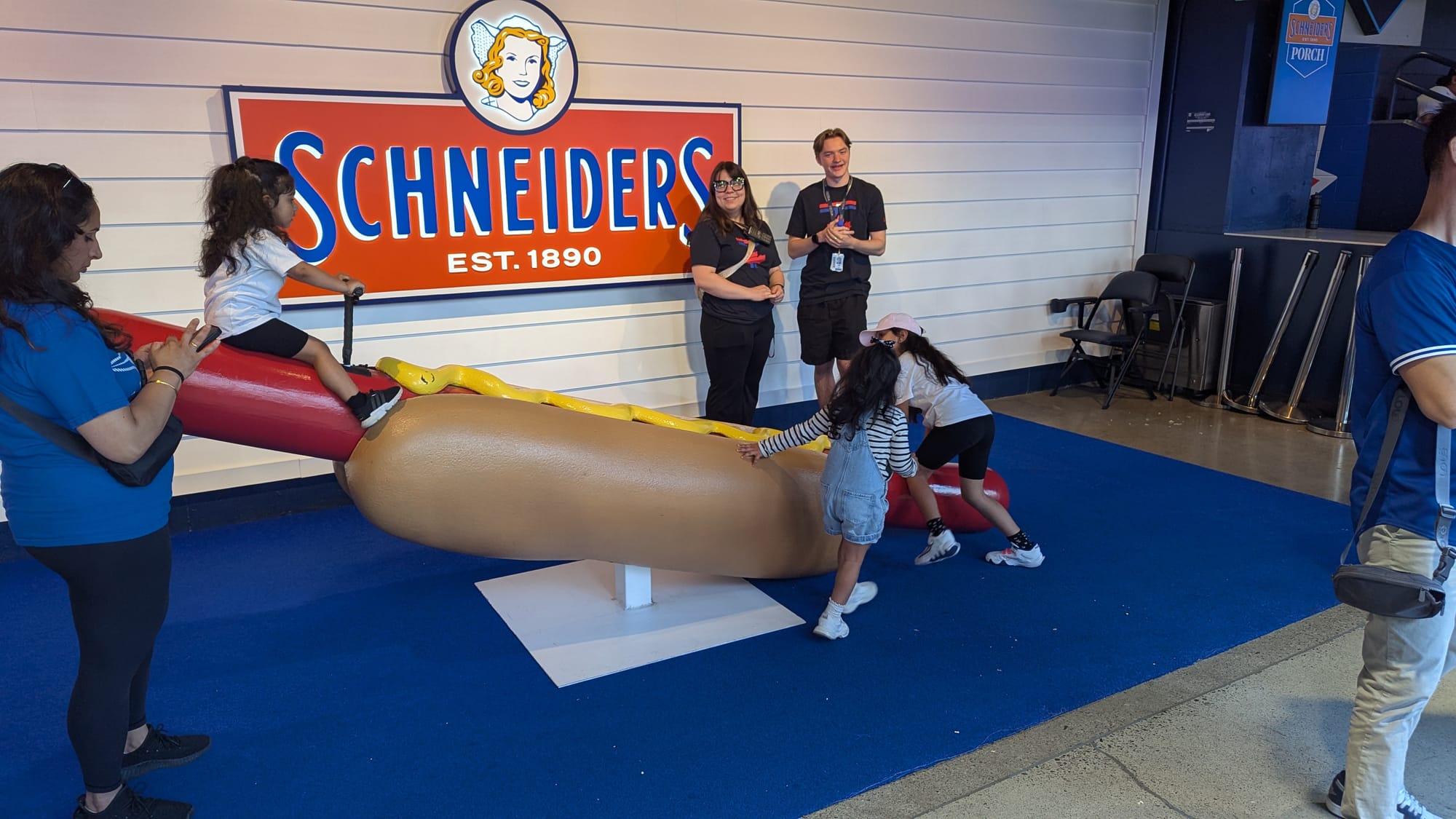A giant hot dog teeter otter for the kids at the Rogers Centre